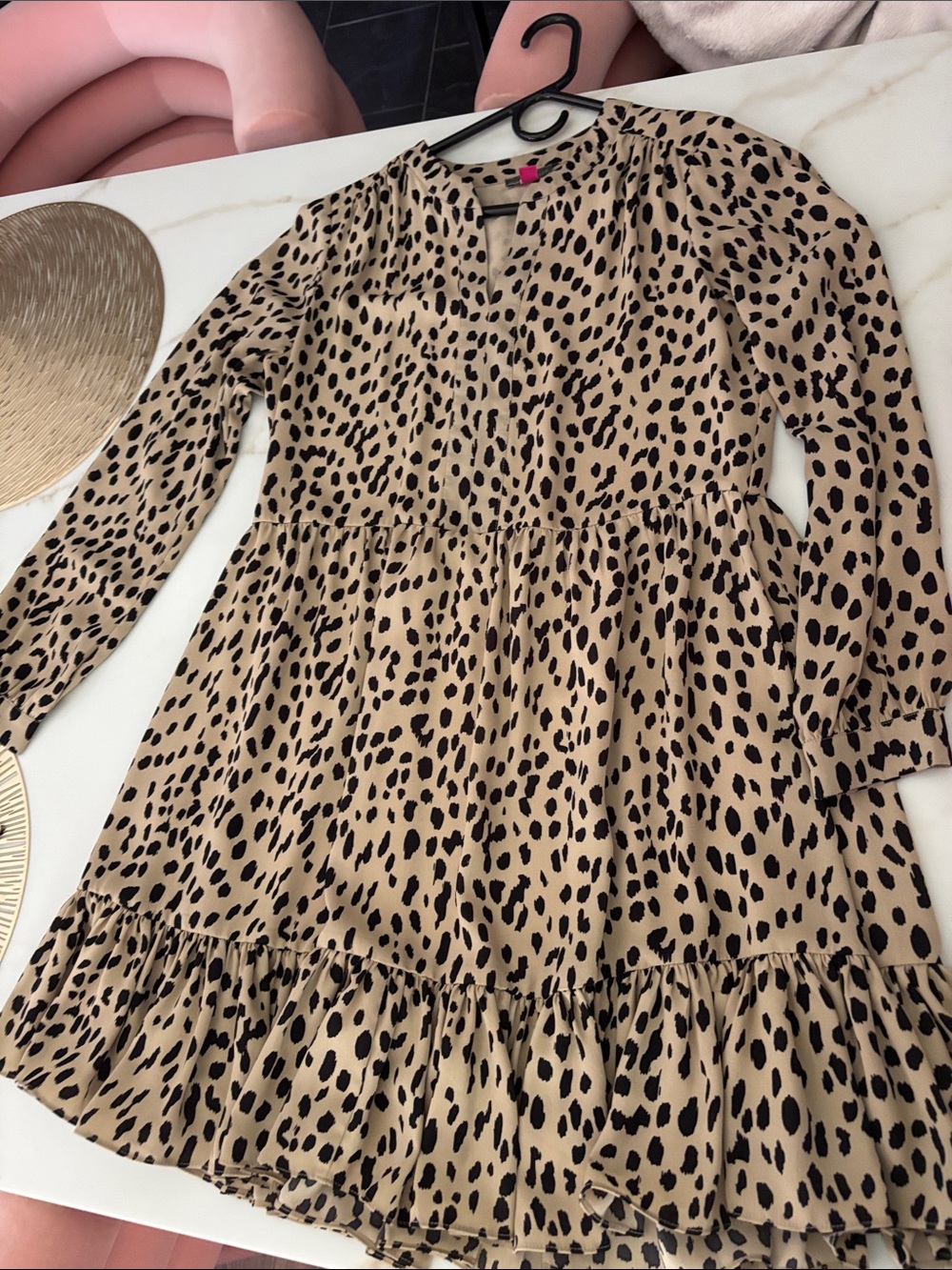 Vince Camuto Leopard Print Tiered Long Sleeve Dress